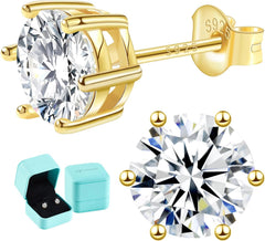 Moissanite Lab Created Diamond Earrings 0.6ctw-3.0ctw Solitaire Studs, D Color VVS1, Hypoallergenic 925 Sterling Silver, 14K White Gold Plated, Friction Back - Gift for Women & Men