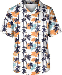 Printed Scrubs Top for Men Hawaiian Medical Uniform Shirts with 3 Pockets Stretch Scrubs