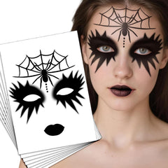 Halloween Face Tattoos Stickers Dark Witch Face Makeup Decal Day of the Dead Fake Eyeshadow Eyeliner Stickers with Pumpkins and Bats for Adults Party Masquerade Temporary Tattoos