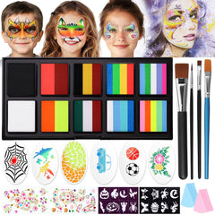 Janolia Face Painting Kit for Kids, Camo Face Paint Kit, Water Activated Face Paint, Rainbow Split Cake Face Body Paint, Ideal Facepaint Makeup Kit for Kids Party Cosplay Halloween Easter Carnival