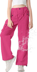 SANGTREE Girls & Women's Parachute Cargo Pants Y2K Waterproof Pants with Elastic Waist, Quick-Dry Outdoor Pants, 6 Years-2XL