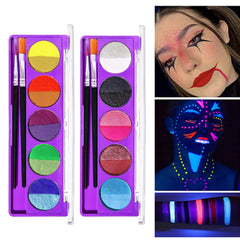 2 Packs Water Activated Eyeliner Palette, Halloween Neon Rainbow Colorful Face Body Paint Colored Liner Makeup Matte Eyeliner with Eyeliner Brushes