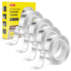 4 Pack Double Sided Tape Heavy Duty, Extra Large Clear Mounting Tape, Strong Removable No Residue, Reusable Double Nano Tape for Walls, Photos, Poster, Carpet, Home Office Decor, 10FT
