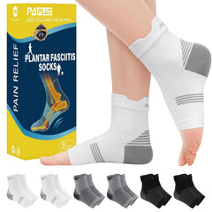 PAPLUS 6 Pairs Plantar Fasciitis Socks Women & Men - Foot Sleeve for Achilles Tendonitis Relief - Reduces Heel Spur Pain, Swelling - Ankle Brace with Arch Support for Sports Injury Recovery