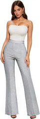 Hybrid & Company Womens Ultra Stretch Ponte Flare Pants-High Rise,Faux Pockets,Pull On,Wrinkle Resistant-Casual & Office Wear