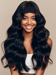 Body Wave Headband Wig Human Hair for Black Women Glueless No Lace Front Brazilian Virgin Human Hair Headband wigs 180% Density Wear and Go Machine-Made Natural Look(20in)