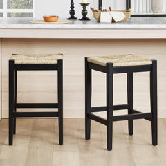 DUHOME 26-Inch Backless Seagrass Counter Stools Set of 4,Handwoven with Natural Fibers&Solid Natural Wood Legs Woven Rattan Rope Bar Stools for Kitchen Island, Dining Room,Natural