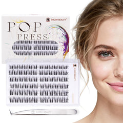POP PRESS Self Adhesive Eyelash Clusters Kit - L Curl Manga Lash Clusters, Pre Glued, Easy Apply | Naked Soft Volume, No Plastic Feeling, Press On Lashes 10-14mm (EHSZM BEAUTY - Nebula)