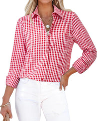 siliteelon Button Down Shirts for Women Gingham Top Plaid Long Sleeve Dress Shirts Cotton Fitted Casual Work Collared Blouse
