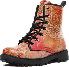 Lace-Up Artistic Floral Combat Boots for Girls and Boys, Slip-Resistant Casual Motorcycle Boots for Men and Women