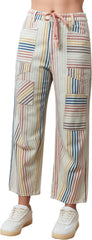Hey Sweetie Women's Multi Pin Stripe Twill Pants – Patchwork Denim Barren Fit Vintage-Inspired Relaxed High Rise Pants