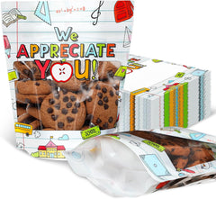 Teenyyou 50 Pcs Christmas Elf Cookie Gift Bags Red and White Stripe Candy Goodies Snack Stand up Pouch Treat Bags with Window for Packaging Xmas Party Favor Supplies, 8 x 6.5 x 2.5 Inch