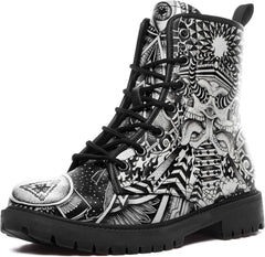 Lace-Up Artistic Floral Combat Boots for Girls and Boys, Slip-Resistant Casual Motorcycle Boots for Men and Women