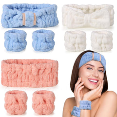 Spa Headband and Wristband Set - 3-Piece Skincare Headbands & 6-Piece Wrist Spa Wristbands for Women,Facial Hairbands for Washing Face, Makeup, Sports, Yoga, Headband for Washing Face