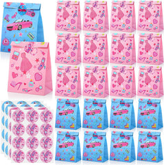 Kosiz 48 Pcs Gold Ring Party Favor Bags Bulk Paper Goodie Bags with Sealing Stickers Blue and Gold Video Game Birthday Decor for Candy Treat Snacks Party Favors, 8.3 x 6 Inches