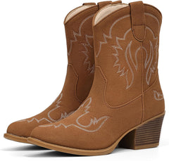 IXU Cowboy Boots for Women Ankle Cowgirl Boots Pointed Toe Short Western Booties