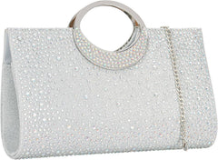 Elegant Rhinestone Clutch Handbag with Crystal Handle, Perfect for Wedding Parties and Formal Events