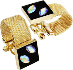 HAWSON Mens Cufflinks with Chain - Stone and Shiny Gold Tone Shirt Accessories - Party Gifts for Young Men