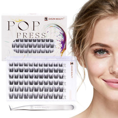 POP PRESS Self Adhesive Eyelash Clusters Kit - L Curl Manga Lash Clusters, Pre Glued, Easy Apply | Naked Soft Volume, No Plastic Feeling, Press On Lashes 10-14mm (EHSZM BEAUTY - Nebula)