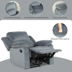 Manual Recliner Chair, Soft Fabric Overstuffed Recliner Single Sofa Chair for Living Room Bedroom