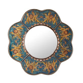 Handmade Reverse Painted Glass Blue Floral Mirror (Peru) - Multi - 16" x 16"