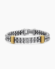 Double Box Chain Bracelet in Sterling Silver with 18K Yellow Gold, 10.5mm