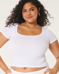 Ribbed Square-Neck Baby Tee-white