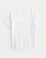 Ribbed Square-Neck Baby Tee-white