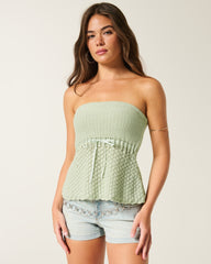 Crochet-Style Strapless Sweater Tube Top-pistachio
