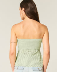Crochet-Style Strapless Sweater Tube Top-pistachio