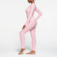 SOFT LOUNGE LONG SLEEVE HENLEY | CHERRY BLOSSOM PRINT