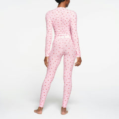 SOFT LOUNGE LONG SLEEVE HENLEY | CHERRY BLOSSOM PRINT