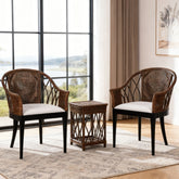 Bohemian 18" Seat W Rattan Barrel Arm chair with Upholstered Seat Accent Chair