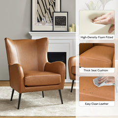 Invidiae Faux Leather Wingback Armchair with Nailhead and Metal Legs by HULALA HOME