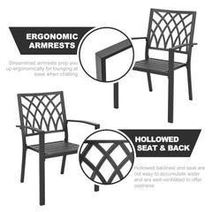 Outdoor 2-Piece Black Patio Chair Set, Powder-coated Iron, Lattice Pattern