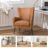 Invidiae Faux Leather Wingback Armchair with Nailhead and Metal Legs by HULALA HOME