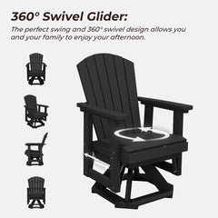 Set of 2 HDPE Adirondack Swivel Gliders, Outdoor Patio Chair Set