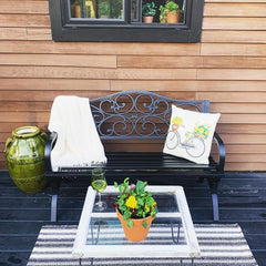 MAISON ARTS Garden Bench Cast Iron Steel Frame 50 Inch Flower Pattern Bench