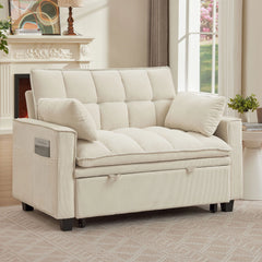 48.03" Pin Striped Fabric 3 in 1 Convertible 2 Seater Sleeper Sofa Bed
