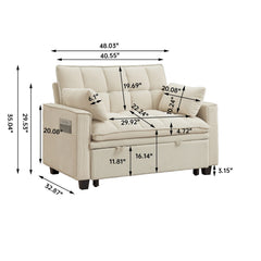 48.03" Pin Striped Fabric 3 in 1 Convertible 2 Seater Sleeper Sofa Bed