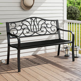 Gymax 2-person Metal Bench w/ Floral Pattern Slanted Backrest Slatted