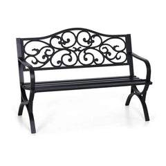MAISON ARTS Garden Bench Cast Iron Steel Frame 50 Inch Flower Pattern Bench