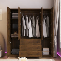 Freestanding Wardrobe 6 Door Armoire Large Closet Clothes Storage Cabinet for Bedroom, Brown