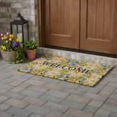 HomeRoots 30" X 48" Brown Light Blue And Green Floral Welcome Outdoor Coir Door Mat - 30.00' X '48.00