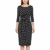 Connected Apparel Polka Dot Faux Wrap Midi Dress