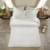Madison Park Bahari White Tufted Cotton Chenille Palm Duvet Cover Set