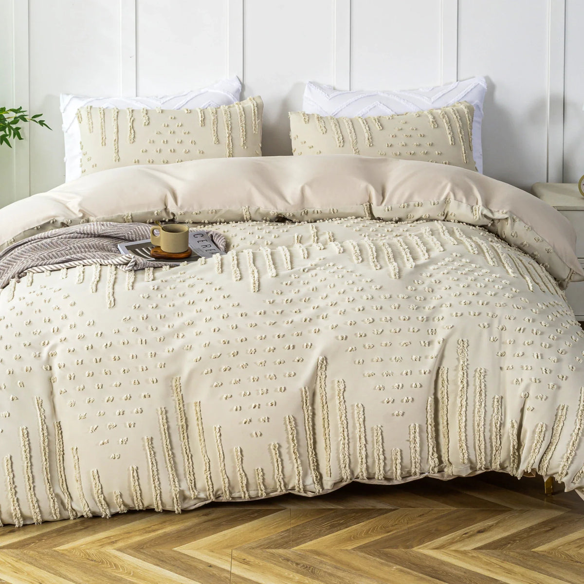 3-Piece Boho Tufted Duvet Cover Set, Textured Duvet Cover and 2 Pillowcases for All Season