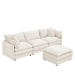 GDFStudio - Chenille Modular 3-Seater 102" L-Shaped Sectional Sofa with Ottoman