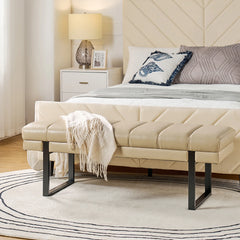 Laurens Modern 52.5''W Vegan Leather Waterproof Channel Tufted Bench with Mental Legs by HULALA HOME