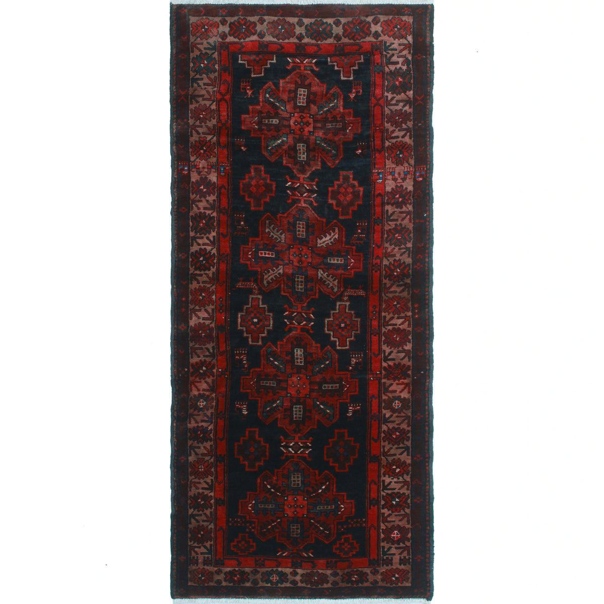 Semi Antique Alexina Rust/Navy Runner - 3'5" x 8'2"